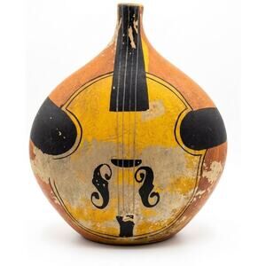 Vintage Folk Art Latin South American Pottery Vessel Vase Large Ukulele 17”